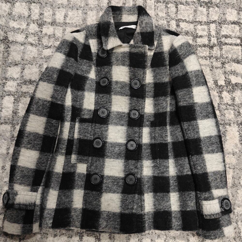 Bailey 44 Plaid Double Breasted Wool Peacoat Jacket Womens Medium Made in USA